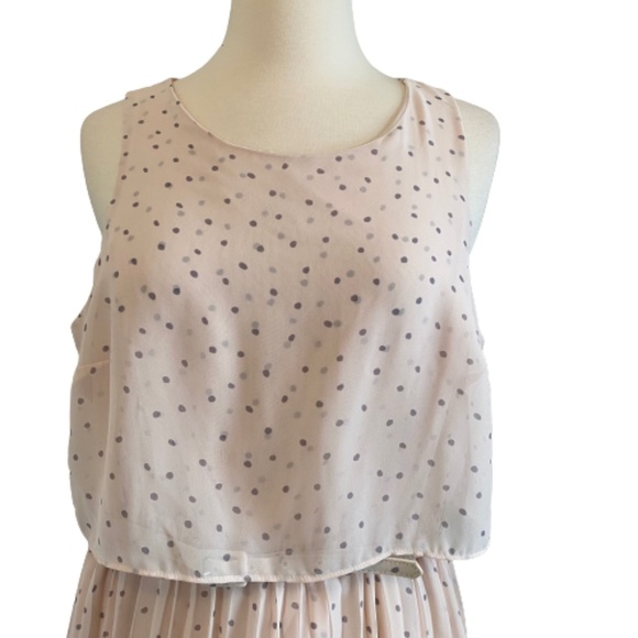 LC LAUREN CONRAD Dress Polka Dot Popover Pleated Party Pink Gray Size 12 - Picture 4 of 15